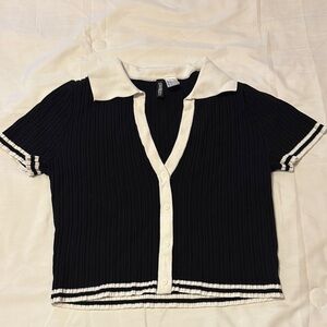 Divided Black and White Collared Top